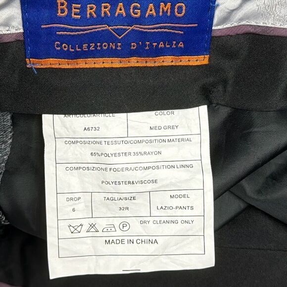 Berragamo Dress Pants Mens 32R Collezione D' Italia Flat Front Work Office Gray - Picture 8 of 9